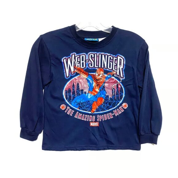 Spiderman Tops - Marvel Amazing Spiderman Webslinger Blue Long Sleeve Shirt Boys 7 Cartoon Casual